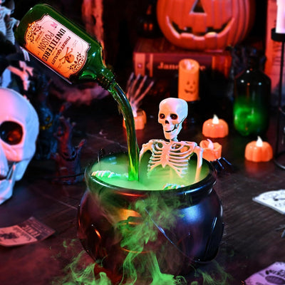 Halloween Decorations Indoor - Cauldron Halloween Decor with Magic Floating Potion Bottles and Diffuser - Black Plastic Witches Bowl Party Decor for Spooky Vintage Home Kitchen Table