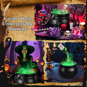 Halloween Decorations Indoor - Cauldron Halloween Decor with Magic Floating Potion Bottles and Diffuser - Black Plastic Witches Bowl Party Decor for Spooky Vintage Home Kitchen Table