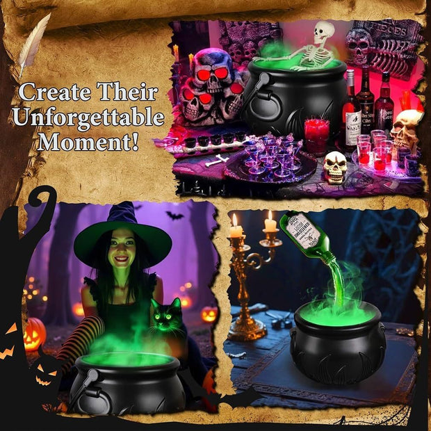 Halloween Decorations Indoor - Cauldron Halloween Decor with Magic Floating Potion Bottles and Diffuser - Black Plastic Witches Bowl Party Decor for Spooky Vintage Home Kitchen Table