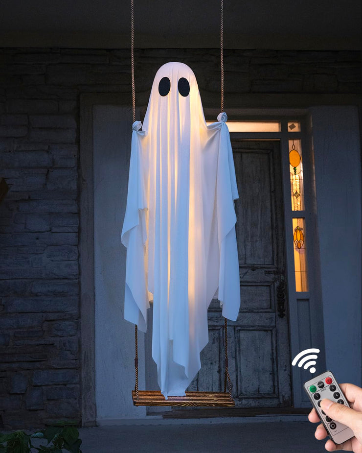 🔥ON SALE🔥Hanging Swing Ghost Halloween Decor with String Lights