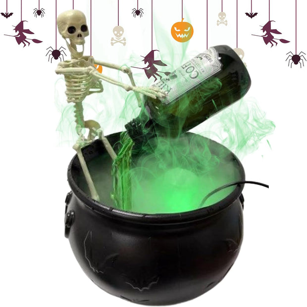Halloween Decorations Indoor - Cauldron Halloween Decor with Magic Floating Potion Bottles and Diffuser - Black Plastic Witches Bowl Party Decor for Spooky Vintage Home Kitchen Table